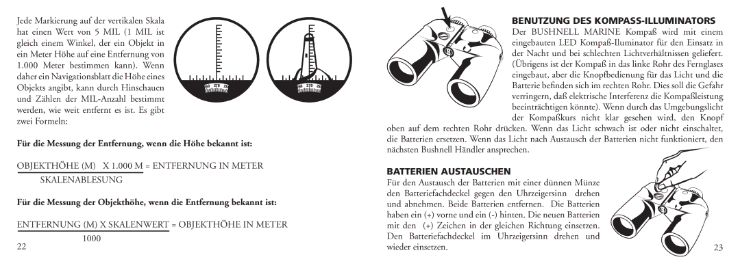 Bushnell 13-7500 instruction manual Benutzung DES KOMPASS-ILLUMINATORS, Batterien Austauschen 