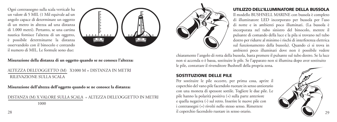 Bushnell 13-7500 instruction manual Utilizzo DELL’ILLUMINATORE Della Bussola, Sostituzione Delle Pile 