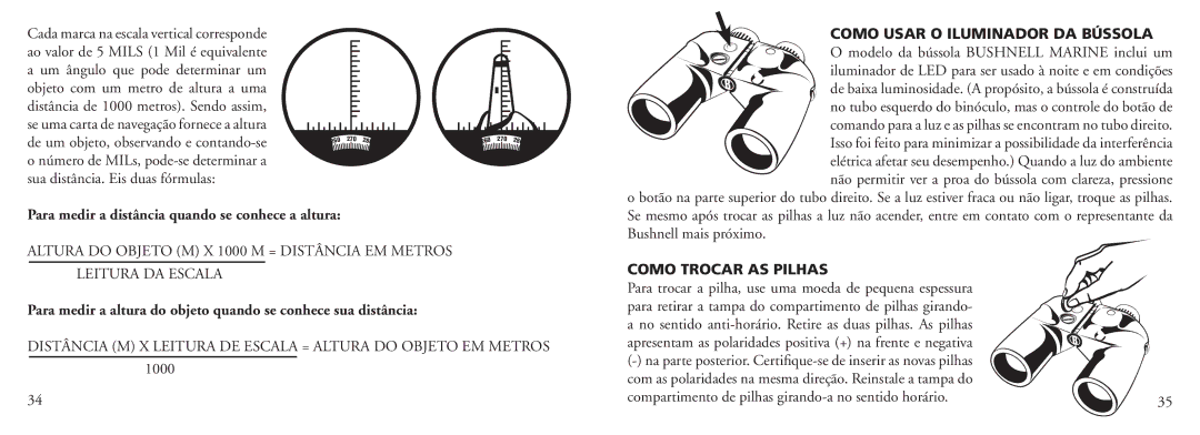 Bushnell 13-7500 instruction manual Como Trocar AS Pilhas 