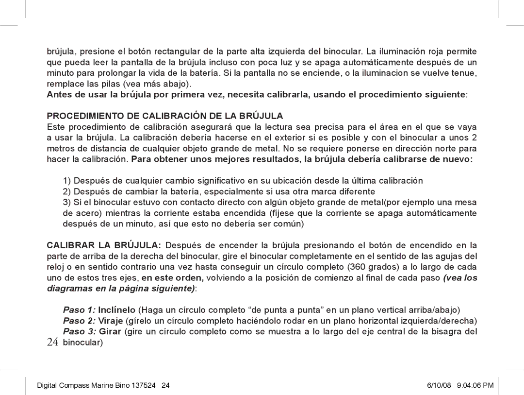 Bushnell 13-7507 instruction manual Procedimiento DE Calibración DE LA Brújula 