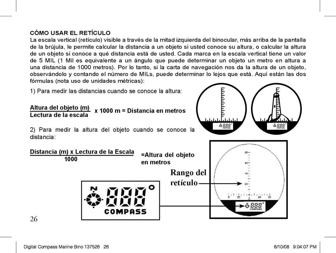 Bushnell 13-7507 instruction manual Rango del, Cómo Usar EL Retículo 