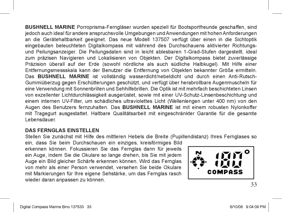 Bushnell 13-7507 instruction manual DAS Fernglas Einstellen 