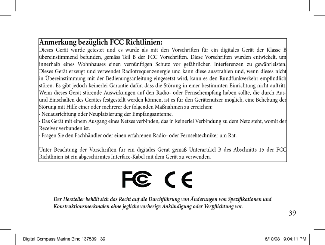 Bushnell 13-7507 instruction manual Anmerkung bezüglich FCC Richtlinien 