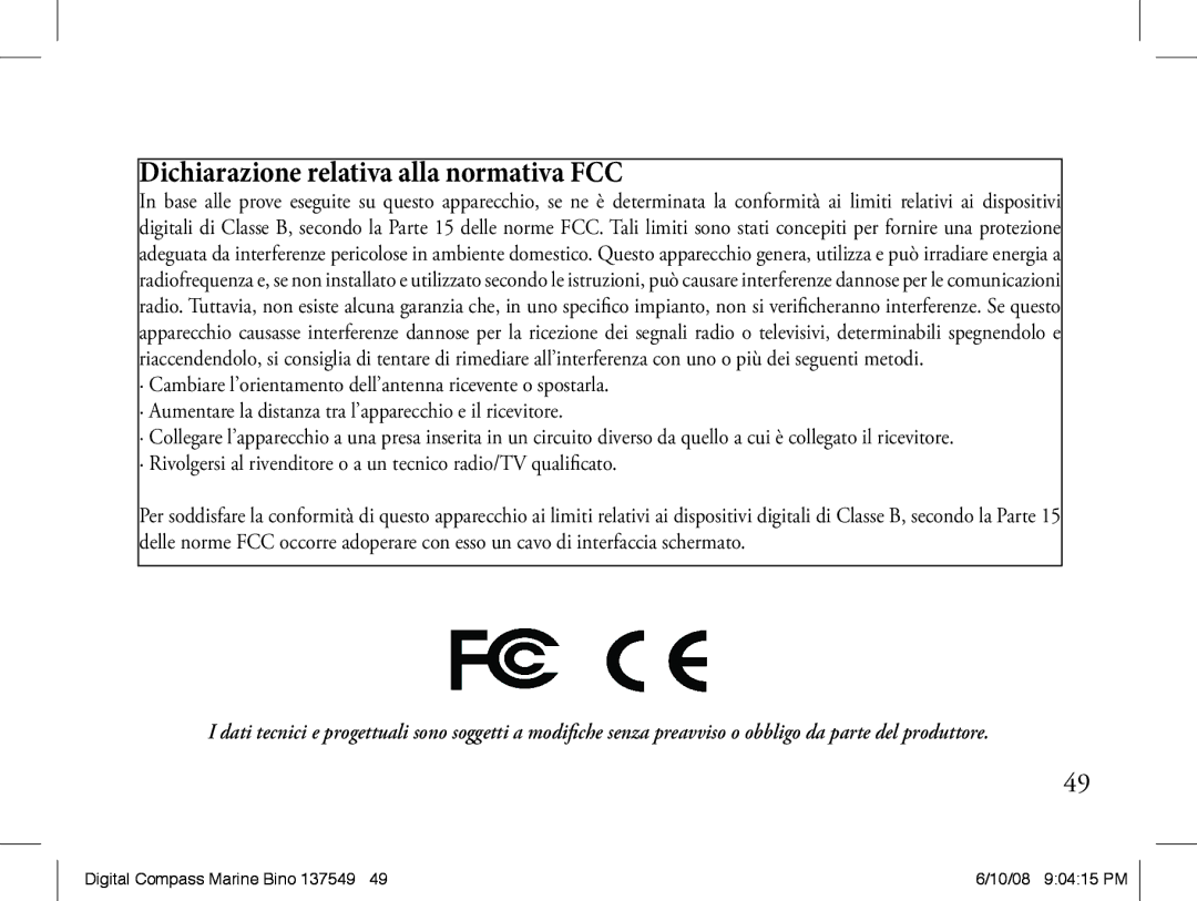 Bushnell 13-7507 instruction manual Dichiarazione relativa alla normativa FCC 