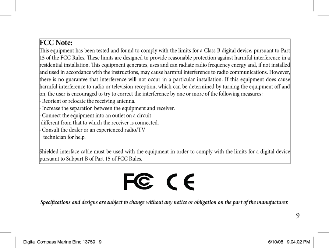 Bushnell 13-7507 instruction manual FCC Note 