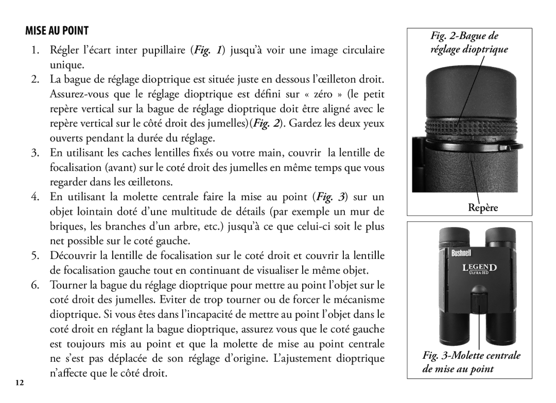 Bushnell 13-Jul, 190125 manual Mise AU Point, Repère 