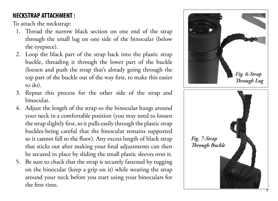 Bushnell 190125, 13-Jul manual Neckstrap Attachment, Strap Through Lug 