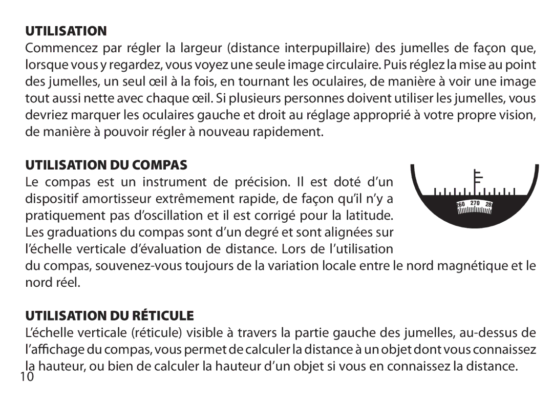 Bushnell 132516, 131225, 131056, 131226, 131054, 131250, 175007, 173507 Utilisation DU Compas, Utilisation DU Réticule 