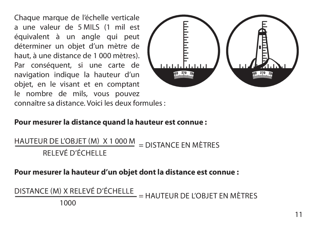 Bushnell 131632, 131225, 131056, 131226, 131054, 131250, 175007, 173507 Pour mesurer la distance quand la hauteur est connue  