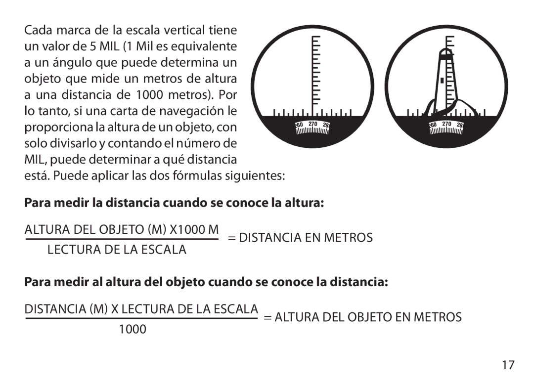 Bushnell 131054, 131225, 131056, 131226, 131250, 175007, 173507, 175012 Para medir la distancia cuando se conoce la altura 