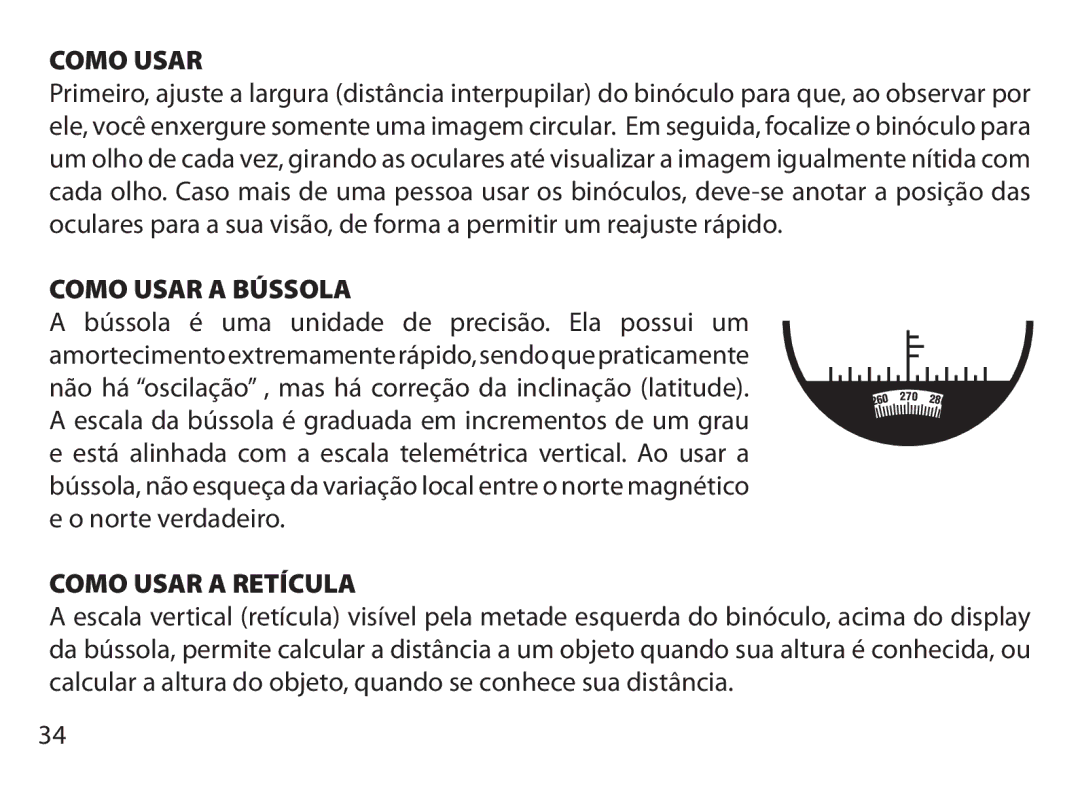 Bushnell 173507, 131225, 131056, 131226, 131054, 131250, 175007, 175012, 137501 Como Usar a Bússola, Como Usar a Retícula 