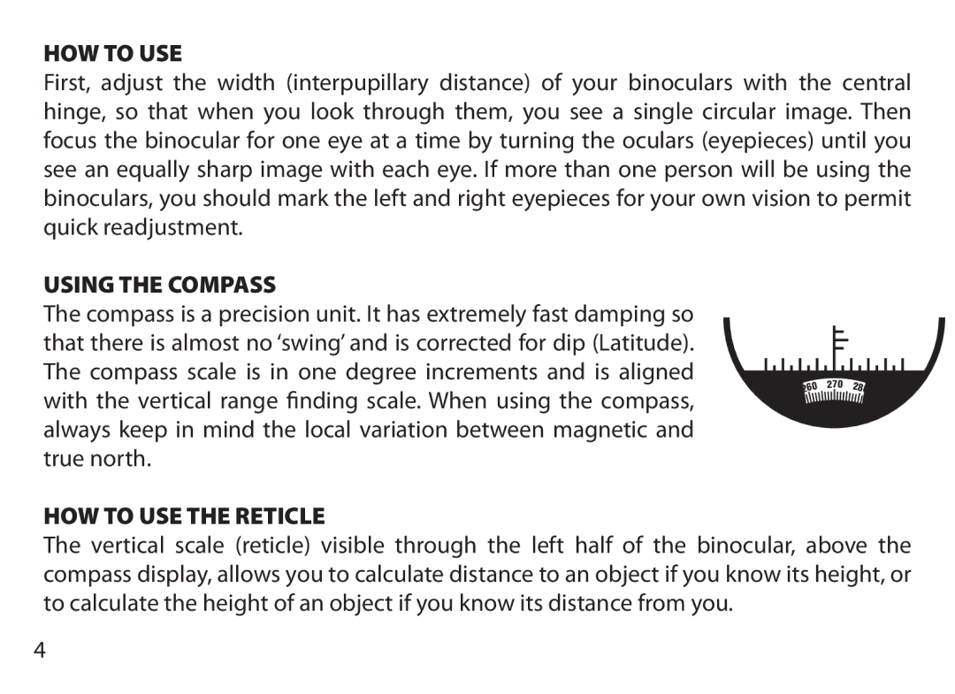 Bushnell 131250, 131225, 131056, 131226, 131054, 175007, 173507, 175012, 137501 Using the Compass, HOW to USE the Reticle 