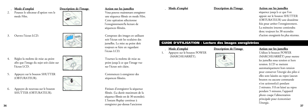 Bushnell 18-0832 instruction manual Guide D’UTILISATION Lecture des images enregistrées 