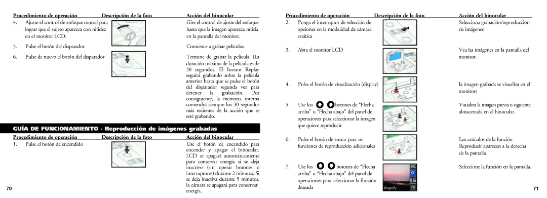 Bushnell 18-0832 instruction manual Guía DE Funcionamiento Reproducción de imágenes grabadas 