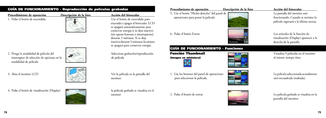 Bushnell 18-0832 instruction manual Guía DE Funcionamiento Reproducción de películas grabadas 