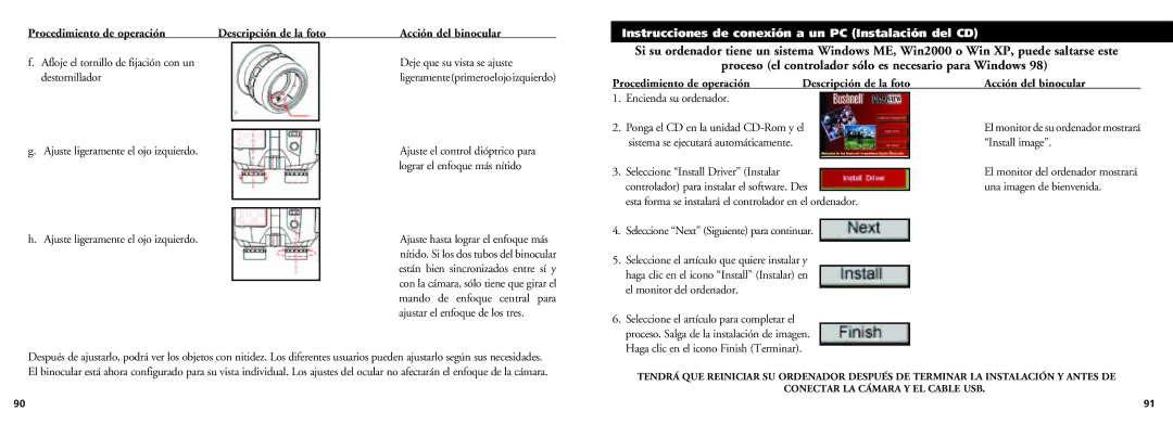 Bushnell 18-0832 instruction manual Instrucciones de conexión a un PC Instalación del CD 