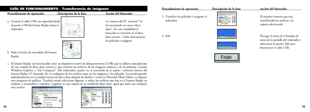 Bushnell 18-0832 Guía DE Funcionamiento Transferencia de imágenes, Procedimiento de operación Descripción de la foto 