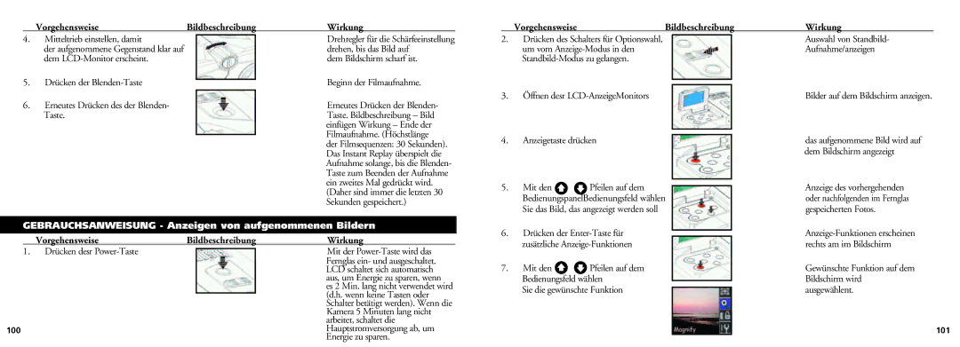 Bushnell 18-0832 Vorgehensweise Bildbeschreibung Wirkung, Gebrauchsanweisung Anzeigen von aufgenommenen Bildern 