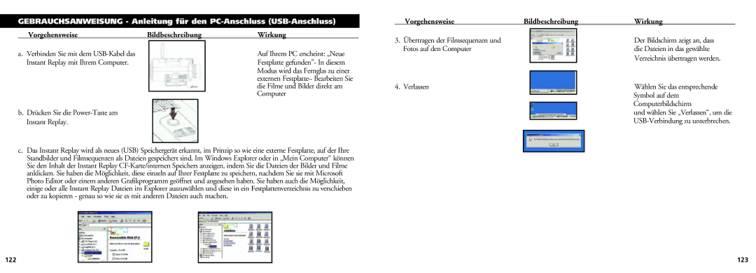 Bushnell 18-0832 instruction manual Fotos auf den Computer, Verzeichnis übertragen werden, 122 123 
