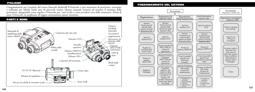 Bushnell 18-0832 instruction manual Accensione, 126 127 