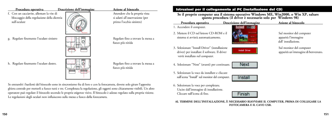 Bushnell 18-0832 instruction manual Istruzioni per il collegamento al PC Installazione del CD 