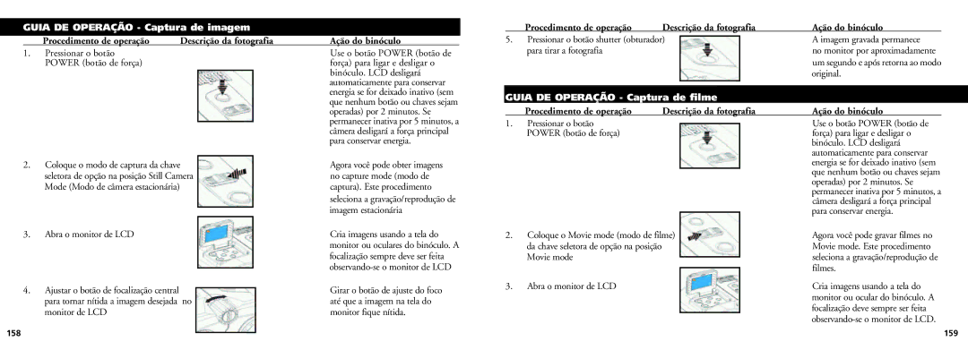 Bushnell 18-0832 Guia DE Operação Captura de imagem, Para tirar a fotografia, Original, Guia DE Operação Captura de filme 