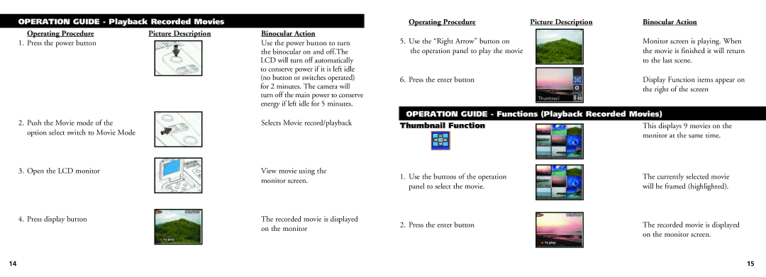 Bushnell 18-0832 Operation Guide Playback Recorded Movies, Operating Procedure Picture Description, Open the LCD monitor 