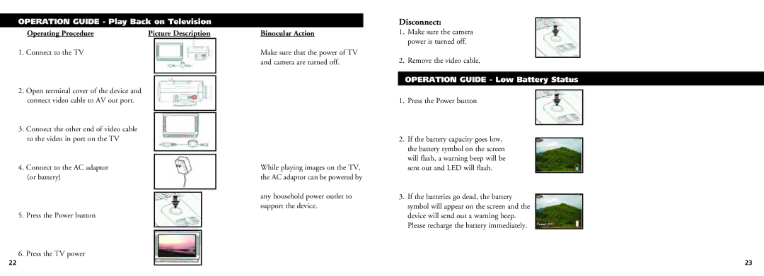 Bushnell 18-0832 Disconnect, Operation Guide Play Back on Television, Connect to the TV, Remove the video cable 