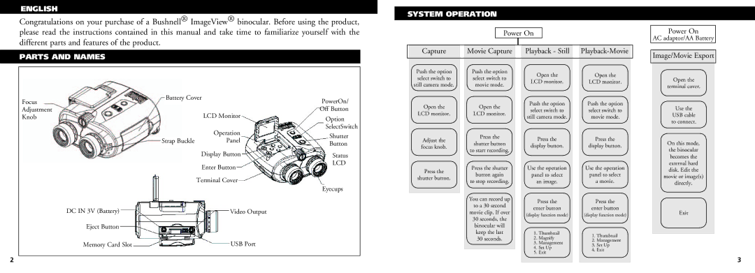 Bushnell 18-0832 instruction manual Power On Capture Movie Capture Playback Still, Image/Movie Export 