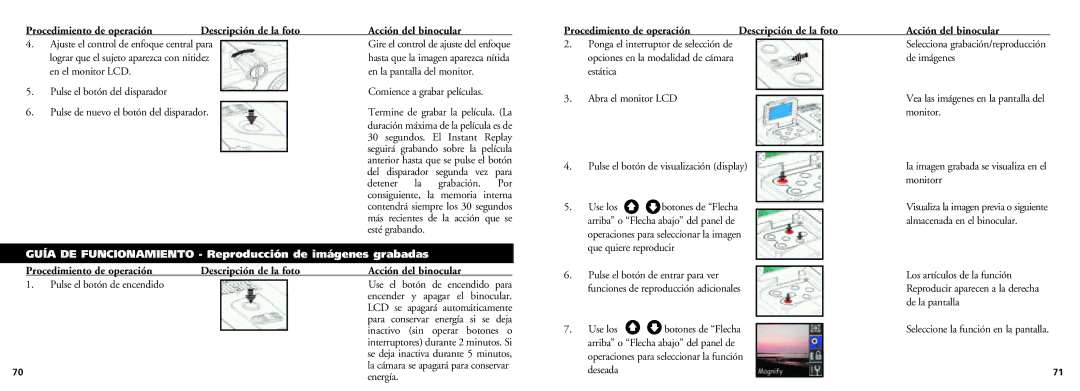 Bushnell 18-0832 instruction manual Guía DE Funcionamiento Reproducción de imágenes grabadas 