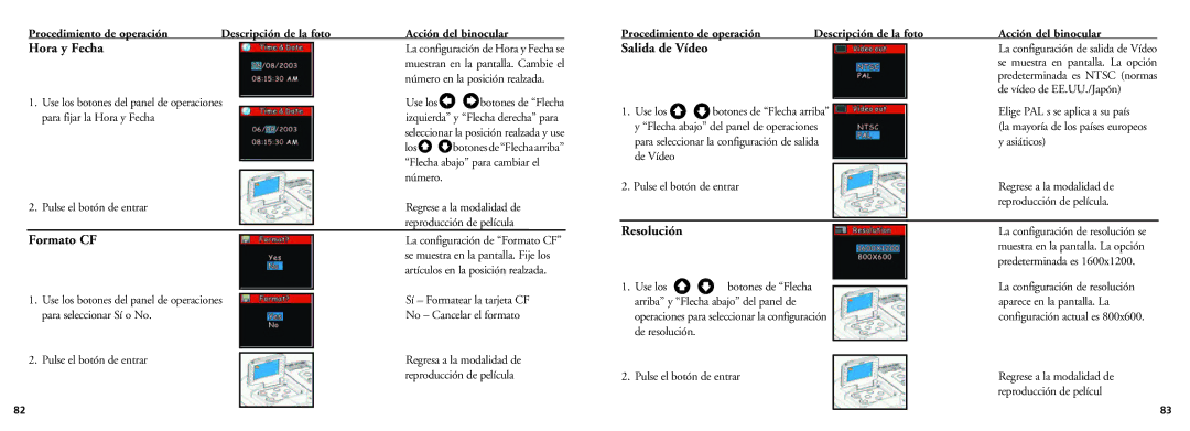 Bushnell 18-0832 instruction manual Para fijar la Hora y Fecha, Los, La configuración de resolución se, De resolución 