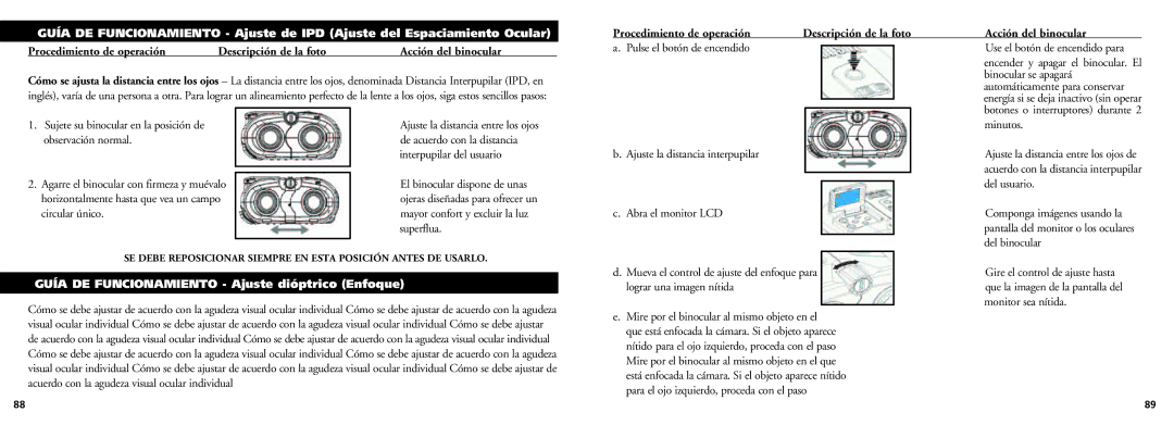 Bushnell 18-0832 instruction manual Guía DE Funcionamiento Ajuste dióptrico Enfoque 