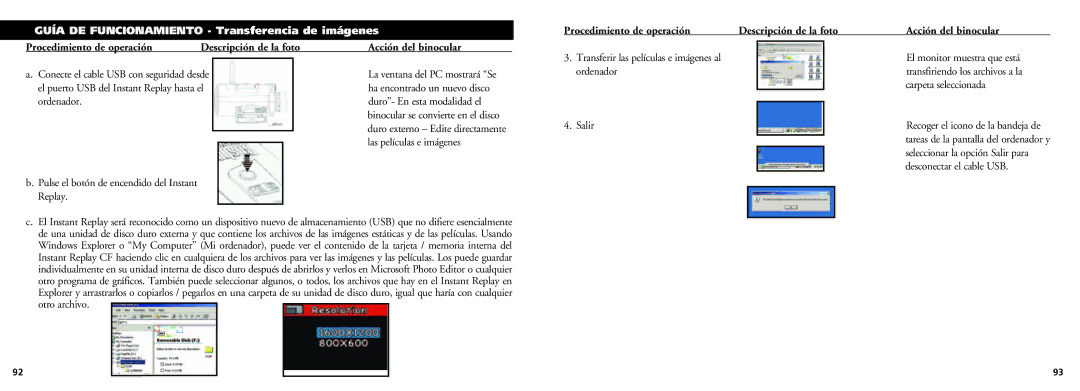 Bushnell 18-0832 Guía DE Funcionamiento Transferencia de imágenes, Procedimiento de operación Descripción de la foto 