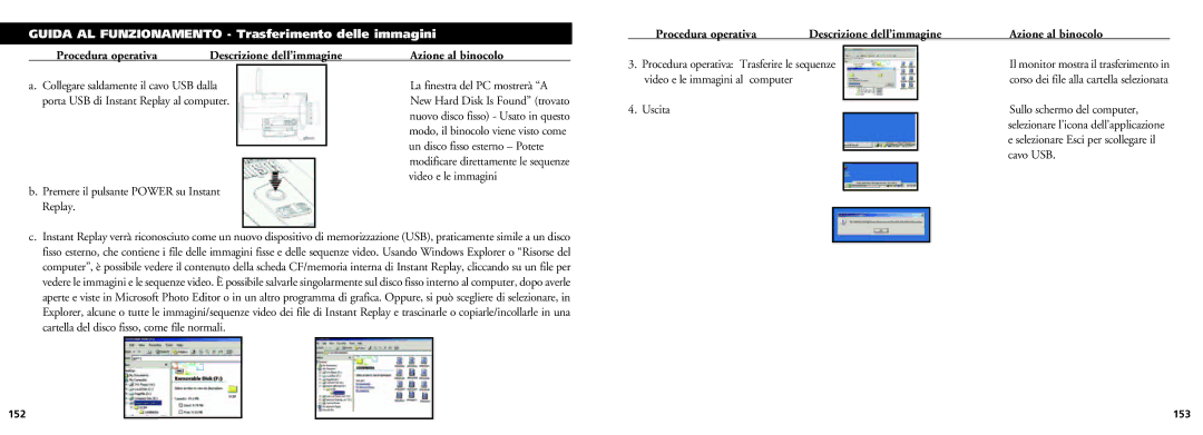 Bushnell 18-0832 Guida AL Funzionamento Trasferimento delle immagini, Video e le immagini al computer, 152 153 