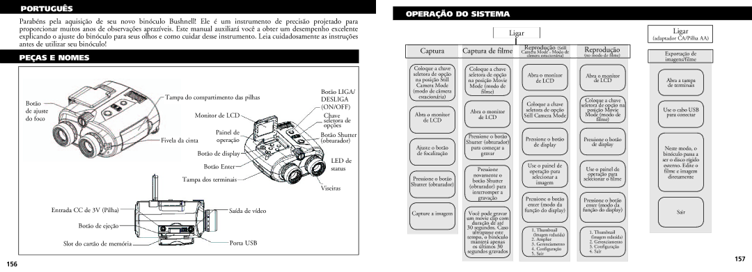 Bushnell 18-0832 instruction manual Ligar Captura, Reprodução, 156 157 