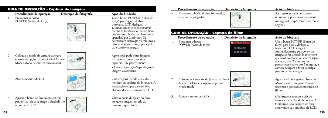 Bushnell 18-0832 Guia DE Operação Captura de imagem, Para tirar a fotografia, Original, Guia DE Operação Captura de filme 