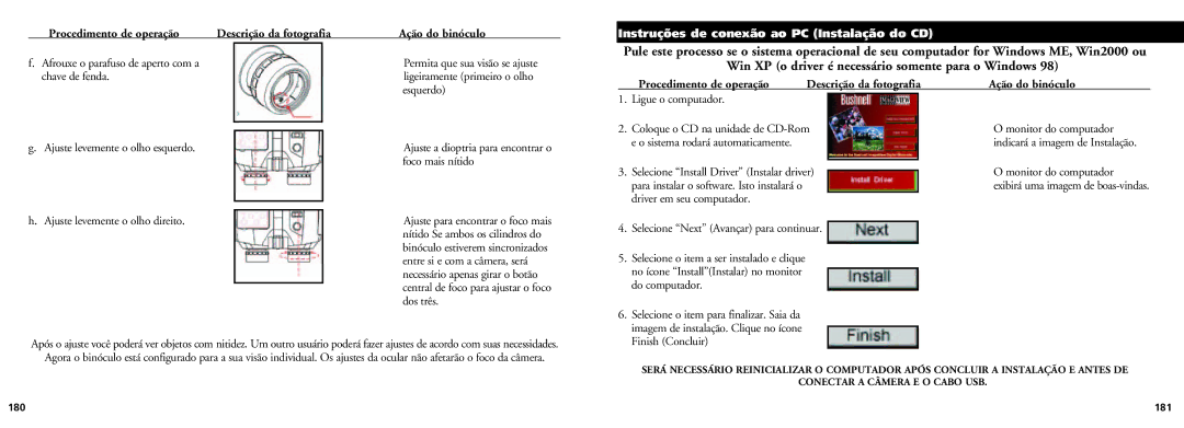 Bushnell 18-0832 Instruções de conexão ao PC Instalação do CD, Ajuste a dioptria para encontrar o foco mais nítido 