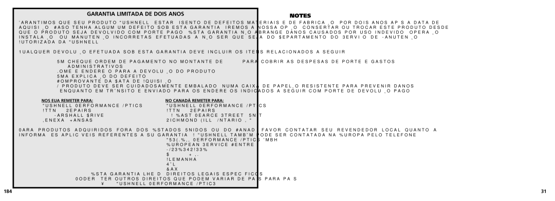 Bushnell 18-0832 instruction manual Garantia Limitada DE Dois Anos, 184 