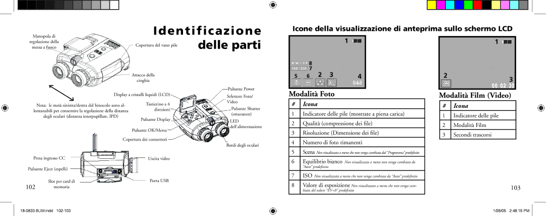 Bushnell 18-0833 Modalità Foto, Modalità Film Video, Icone della visualizzazione di anteprima sullo schermo LCD, 103 