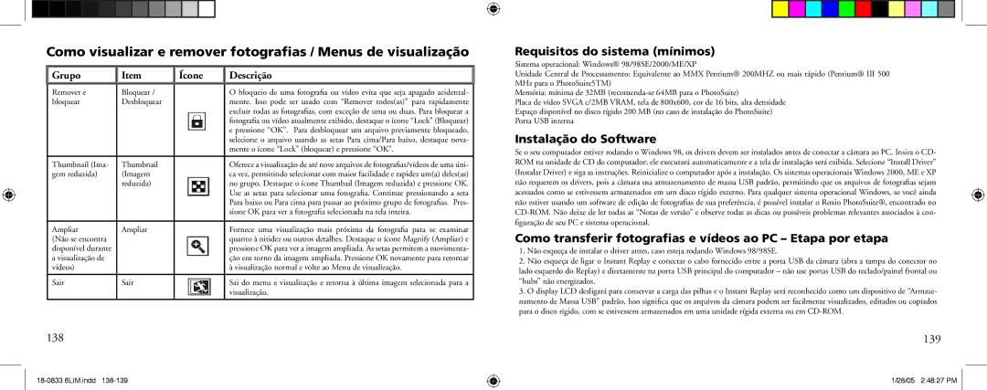 Bushnell 18-0833 instruction manual 138, Requisitos do sistema mínimos, Instalação do Software, 139 