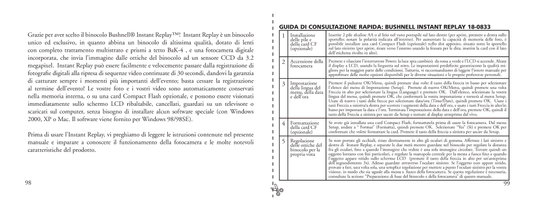 Bushnell 18-0833 instruction manual Della card CF, Opzionale, Dell’ora, Dell’etichetta rivolto in alto 