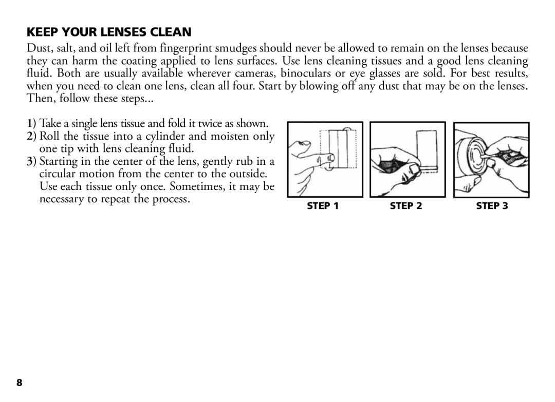 Bushnell 18-1035 manual Keep Your Lenses Clean, Necessary to repeat the process, Step 