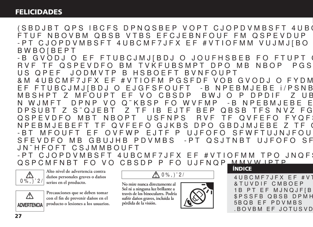 Bushnell 18-1035 manual Felicidades, Índice 