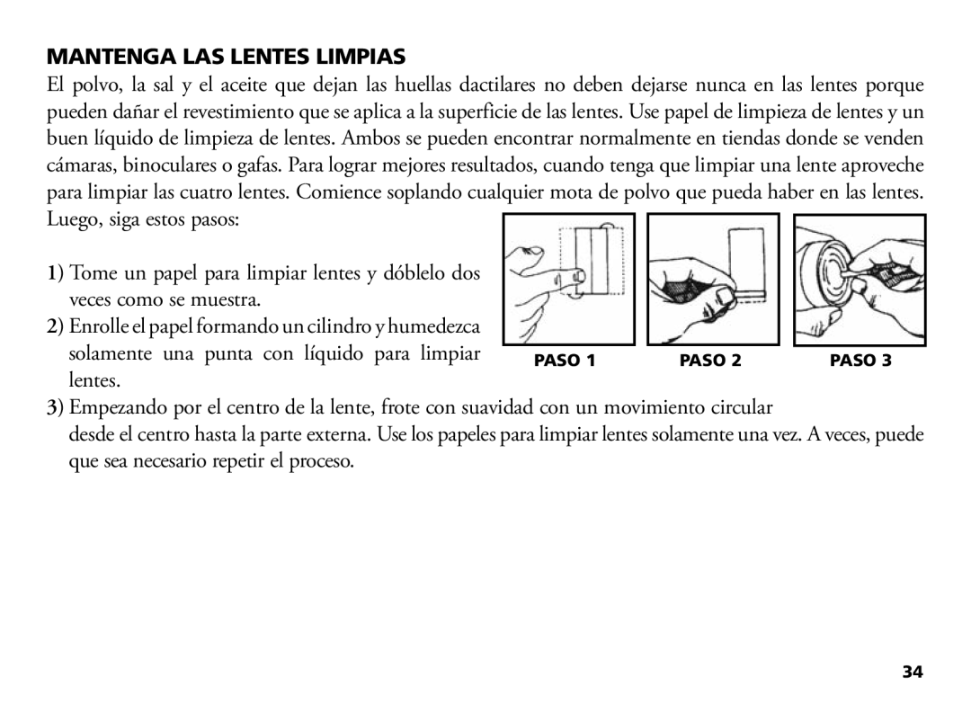 Bushnell 18-1035 manual Mantenga LAS Lentes Limpias, Veces como se muestra, Paso 