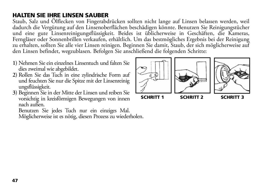 Bushnell 18-1035 manual Halten SIE Ihre Linsen Sauber, Schritt 