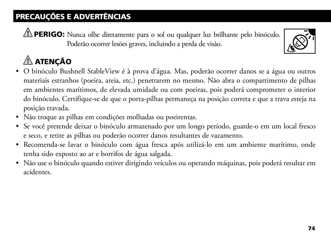 Bushnell 18-1035 manual Precauções E Advertências, Atenção 