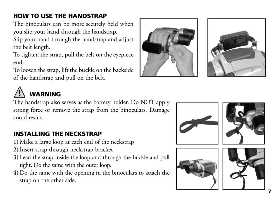 Bushnell 18-1035 manual HOW to USE the Handstrap, Installing the Neckstrap 