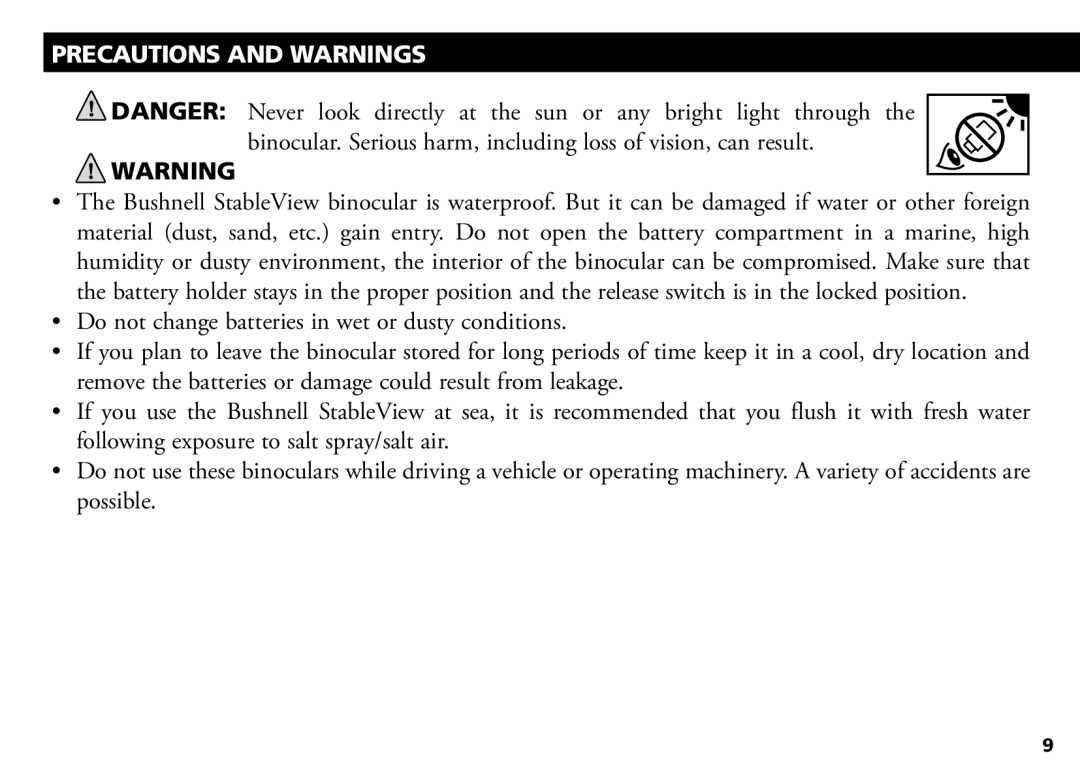 Bushnell 18-1035 manual Precautions and Warnings 