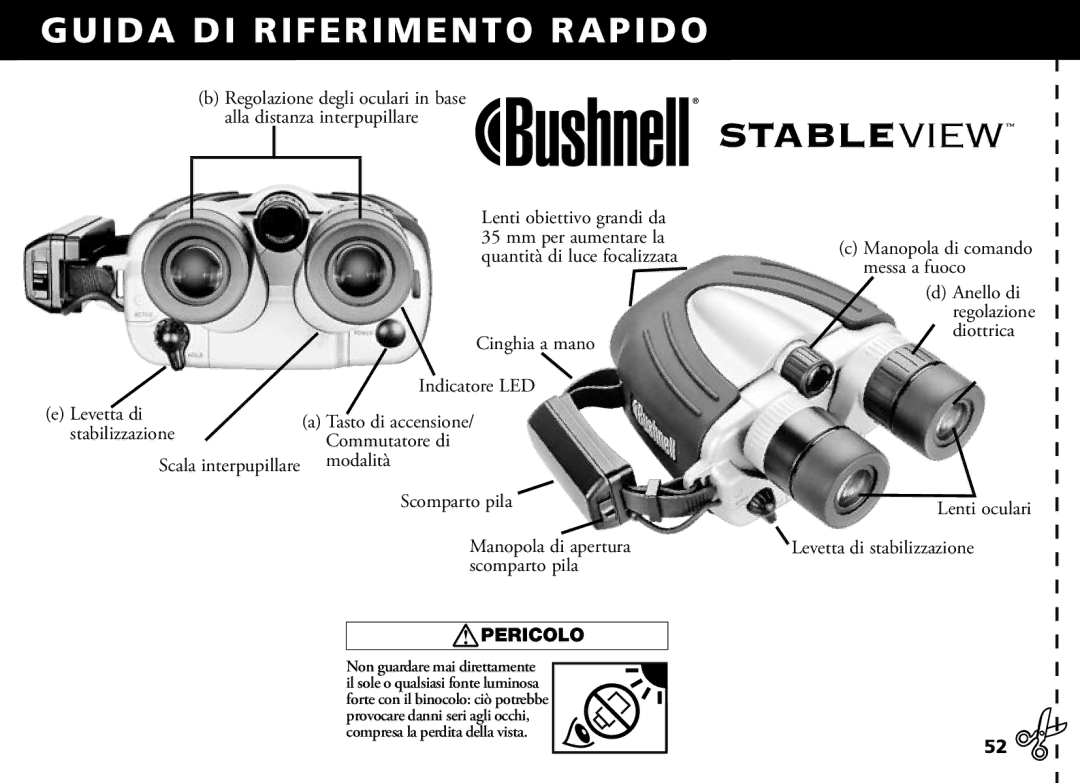 Bushnell 18-1035 manual Scomparto pila, Pericolo 