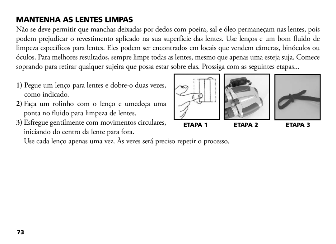 Bushnell 18-1035 manual Mantenha AS Lentes Limpas 